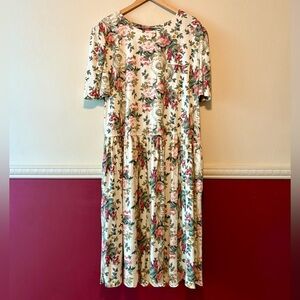 Vintage Floral Cotton Blend Midi Dress with Pockets‎